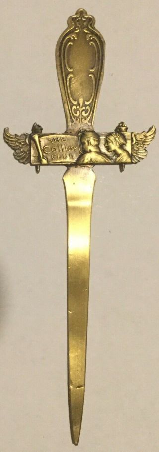 Rare Antique 1900’s Plated/ornate Collier Club Letter Opener With Wings,  Torches