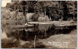 Jim Falls,  Wisconsin Rppc Photo Postcard " Windmill Harbor,  Chippewa River " 1938