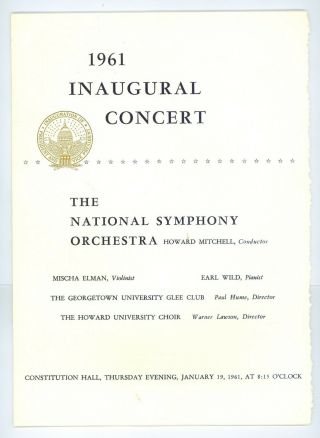 Vtg 1961 President John F.  Kennedy Inaugural Concert Program Constitution Hall
