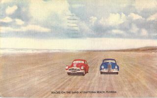 1956 Cars Racing On Sand Tracks,  Daytona Beach,  Florida Postcard