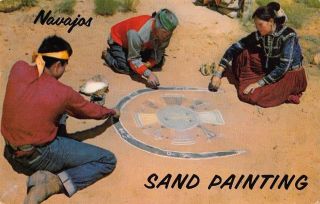 Navajo Native American Indian Men & Women Sand Painting Drawing Vtg Postcard B64