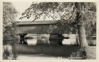 Middlebury,  Vt Rppc The Three Mile Covered Bridge And River C1930