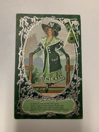 Vintage St.  Patrick’s Day Postcard (lady In A Green Dress)