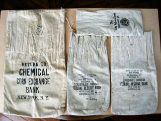 4 Canvas Cloth Bank Coin Bags Federal Reserve Chemical Corn Exchange State Nat.