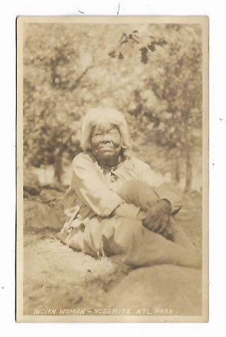 Old Real Photo Postcard Indian Woman Yosemite National Park Azo Stamp Box