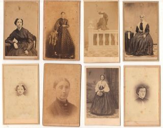 (9) Civil War - Era Woman & Girls Cdvs Two Signed Gone With The Wind Clothing