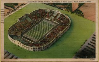 1948 Air Aerial View Football Game Crowd Stadium Notre Dame In Postcard A26