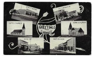 " Rare " Greetings From Gwinner,  North Dakota Street Scenes Circa 1907 Postcard T