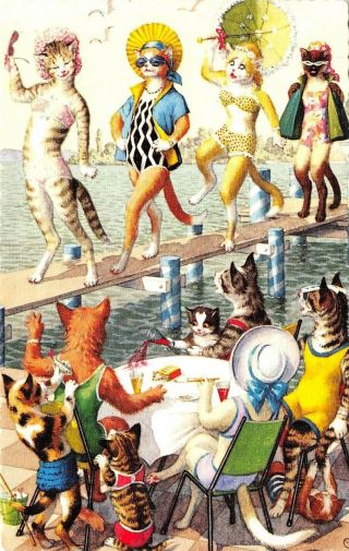 C20 - 7670,  Dressed Cats,  Bathing Suits.  Mainzer