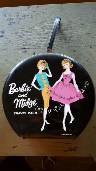 Vintage 1963 Barbie And Midge Travel Pals Black Round Case