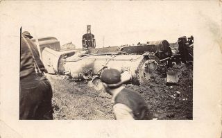 D32/ Interesting Real Photo Rppc Postcard C1910 Railroad Wreck Disaster Loco