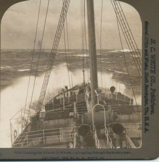 View From Steamship Deck Crossing The Atlantic Stormy Sea White Stereoview C1900