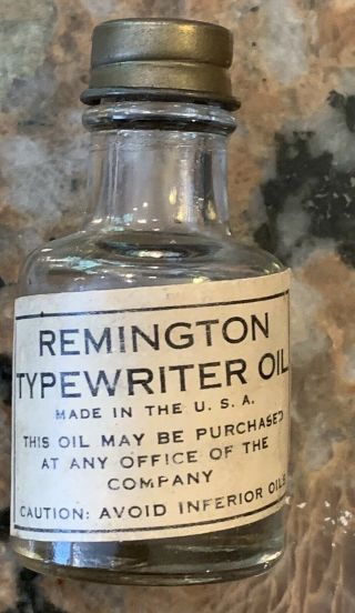 Vintage Remington Typewriter Oil Bottle 2.  5 Inch Tall Half Full
