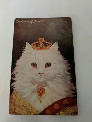 Vintage Cat Postcard.  Art.  The Queen Of Hearts.  White Cat.  Postmarked 1907.