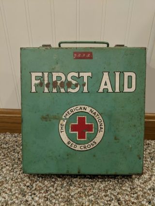 Vintage American National Red Cross First Aid Kit Green With Supplies