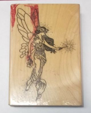 Fairy Rubber Stamp Wood Mounted Flower Starburst Fairies Fantasy Winged Lady