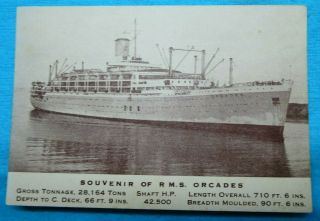 C1910 Steam Boat Souvenir Of R.  M.  S Orcades Ship Postcard