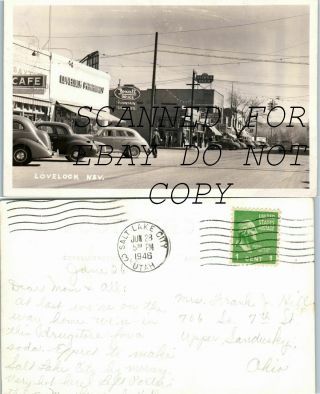 1946 Lovelock Nevada Old Cars Drug Store Street Scene Real Photo Postcard Rppc
