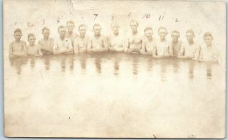 1909 Oklahoma Rppc Real Photo Postcard Men & Boys Bathing W/ Mannsville Cancel