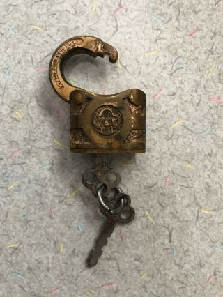 Miniature Vintage Antique Brass Yale & Towne Lock Padlock With 2 Keys
