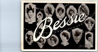 Vintage Large Letter Name Postcard " Bessie " W/ Girls 