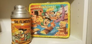 Vintage 1964 Flintstones Aladdin Metal Lunchbox And Thermos Hanna Barbera