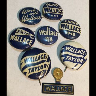 8 1948 Tin Litho Pinback Buttons Progressive Henry Wallace Us President