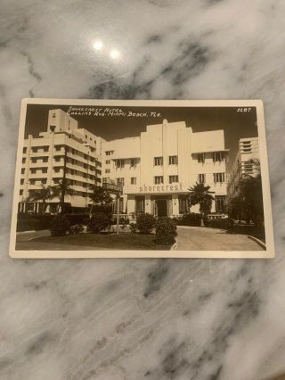 Vintage Postcard Rpcc 1945 Shorecrest Hotel Collins Ave Miami Beach Florida Deco