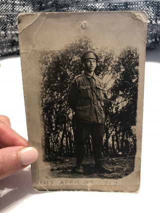 1917 Antique Real Photo Postcard Of Soldier In Barlin France