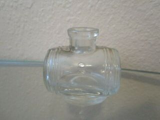 Vintage Antique Inkwell Glass Ink Bottle Barrel Shape