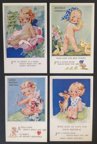 Agnes Richardson Birthday Postcards (4) Loving Birthday Greetings,  Cute Girls