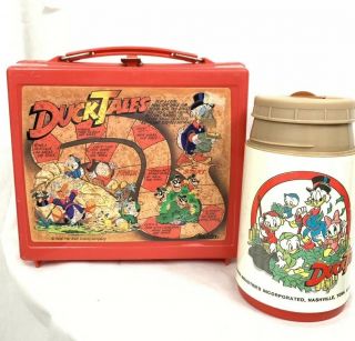 Vintage 1986 Disney Duck Tales Plastic Aladdin Lunchbox W/ Thermos Donald Duck