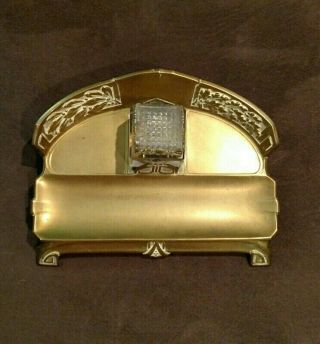 Art Deco Brass And Glass Inkwell And Stand