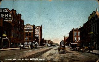 Douglas Avenue Looking East Wichita Kansas 1908 Hatters Sign