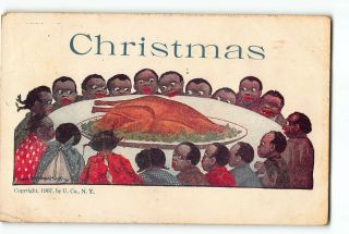 Black Americana Christmas Artist Signed Postcard 1907 Huge Turkey