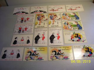 Estate Find.  Of 18 Assorted Mixed Vintage Comic Postcards (read Ad)
