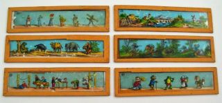 6 Antique Glass Colour Magic Lantern Slides Assorted Subjects Hunting &c C1900