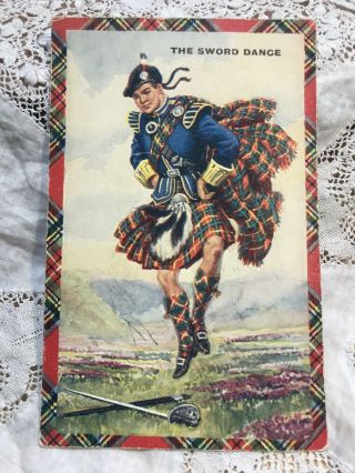 Vintage Scottish Postcard The Sword Dance Pipers & Dancers Series,  Valentines