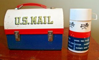 Vintage Us Mail Post Office Mailman Mr.  Zip Lunch Box W/ Aladdin Thermos Bottle