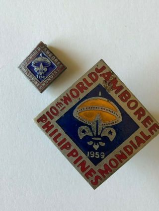 1959 10th World Jamboree Boy Scout Philippines Hat Pin Neckerchief Slide Worn