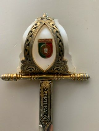 Vintage Portugal Spanish Sword Letter Opener 8 Inches Long Gold Tone