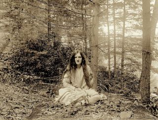 1890s Photo Glass Negative Long Hair Wicca Woman One With Nature Fitchburg Ma