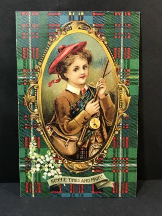 Antique Scottish Postcard Bonnie Times And Many Boy & Bag Pipes,  Embossed,  Bb