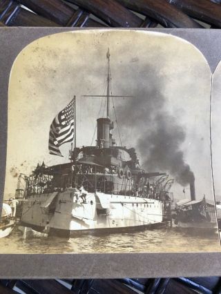 Antique Photo Stereoview U.  S.  Battleship Oregon Stern View