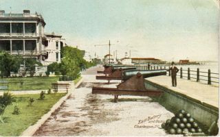 1908 The East Battery And Guns In Charleston,  Sc South Carolina Pc