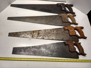 4 Vintage Henry Disston Hand Saws With Visable Badges