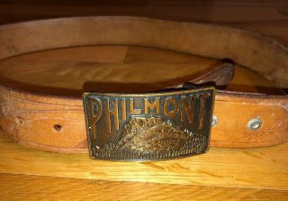 Vintage Philmont Cimarron Mexico Leather Belt Boy Scout Ranch Size 30 Buckle