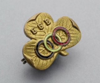 Girl Guides of Belgium.  GGB Scouts.  Antique Enamel Brooch.  Insigna.  Pin.  Clover. 2
