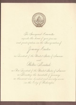 1977 President Jimmy Carter Inaugural Invitation -