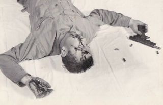 Vintage Silver Photograph Snapshot Wwii Stamped Staged Post Mortem Crime Suicide